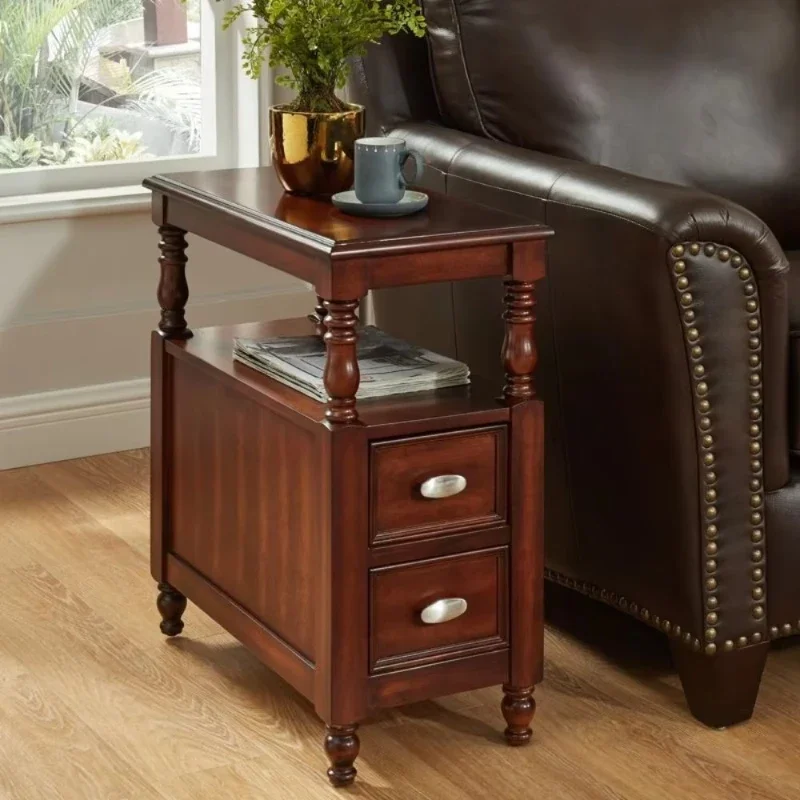 2026 new American retro solid wood side table living room narrow locker with drawers retro bedside table