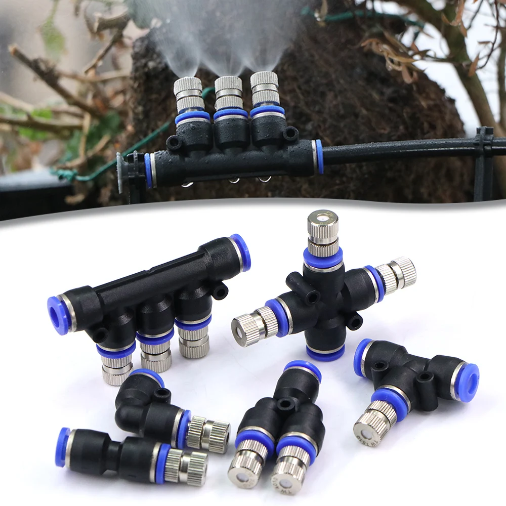 6-type 6mm Low-pressure Misting Nozzles Fine Atomization Sprayer Garden Irrigation Cooling Humidification Quick Insert Slip Lock