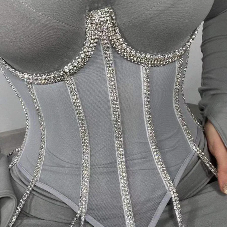 Outer Wear Trendy Halter Top Sequined Rhinestone Vest Suspenders Transparent Lace Corset Hot Girl New Style Tops for Women