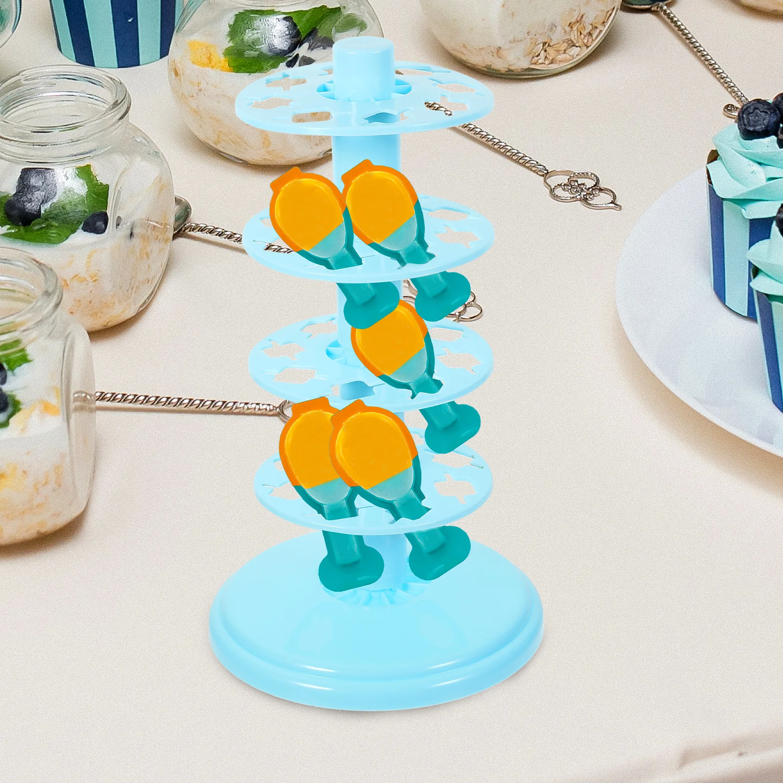 

2Pcs Candy Display Stand Large Capacity Plastic Lollipop Holder Rack Shelf Sky-blue 4Layers Marshmallow Storage Solution Shop