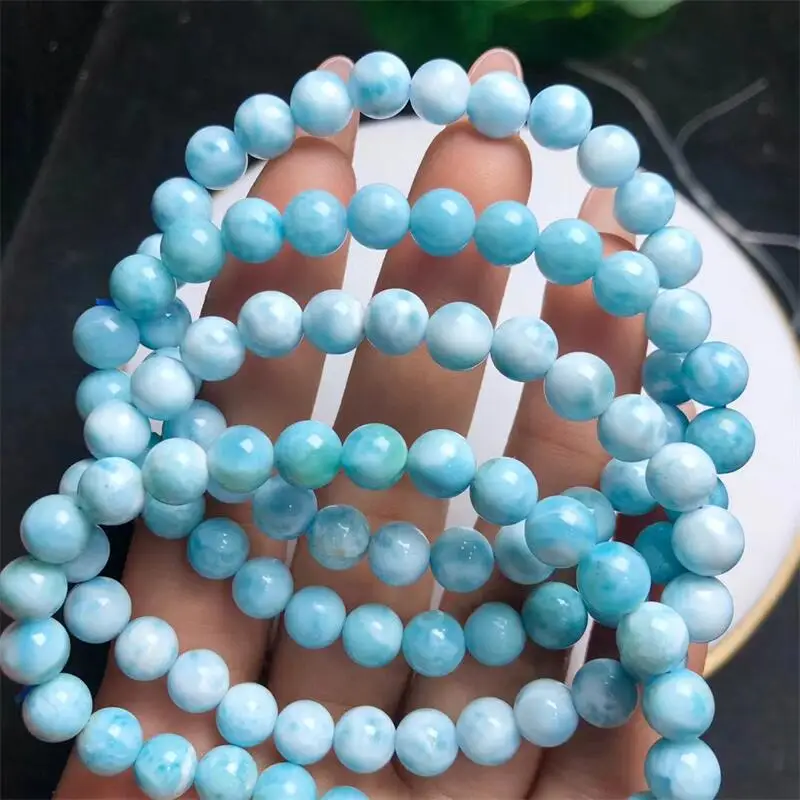 7MM Natural Larimar Bracelet Energy Crystal Aura Healing Fengshui Yoga Elastic Couple Jewelry Gift 1PCS