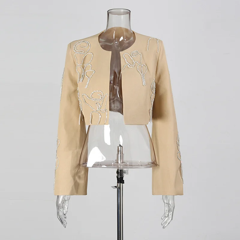 HKSH Set completo a due pezzi per donna Autunno Nuovo artigianato pesante con borchie Diamanti Elegante moda Cappotto corto Chic Pantaloni a gamba larga HK10878