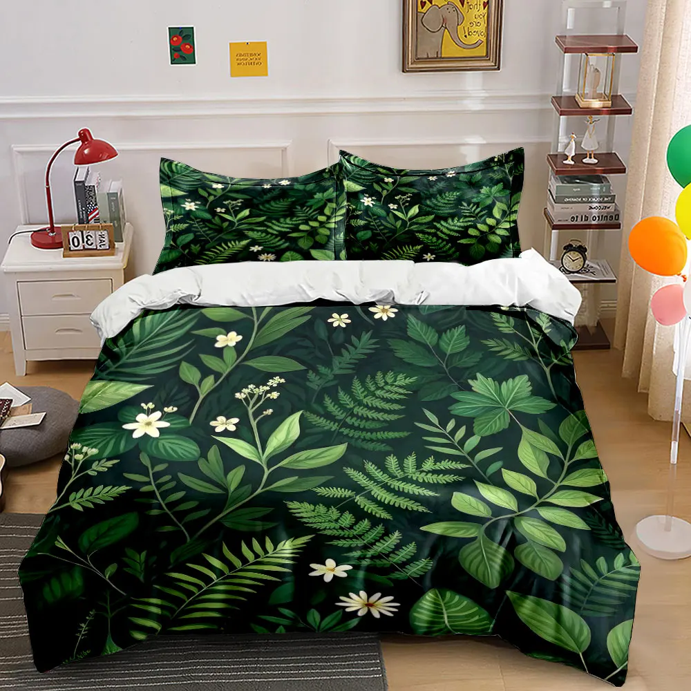 Floral Green Nature Decor Set Bedding Set with 1 Duvet Cover 2 Pillowcases Single Double King Queen, Gift