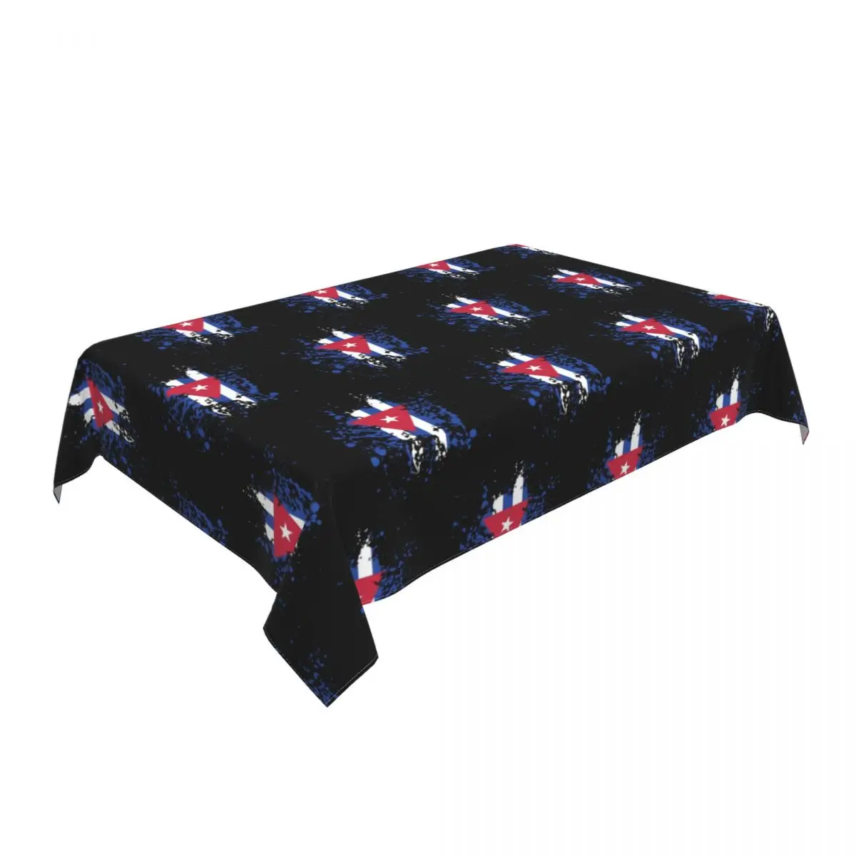 Rectangular Waterproof Oil-Proof Cuba Flag Paint Splatters Tablecloth Backed Elastic Edge Table Cover Cuban Proud Table Cloth