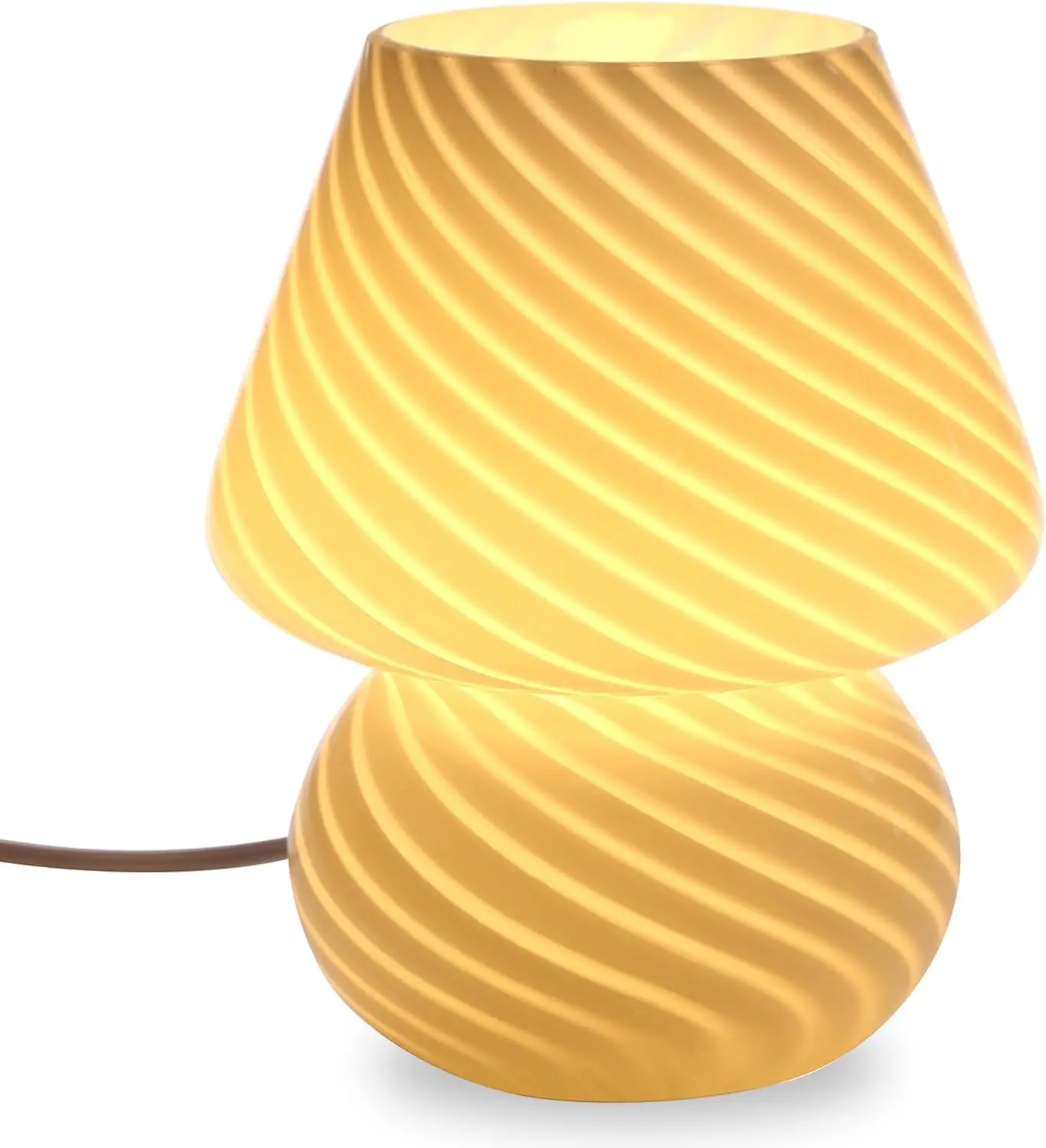 Mushroom Lamp Glass Table Night Light Translucent Murano Style Stripe White for Bedroom Kids Decor