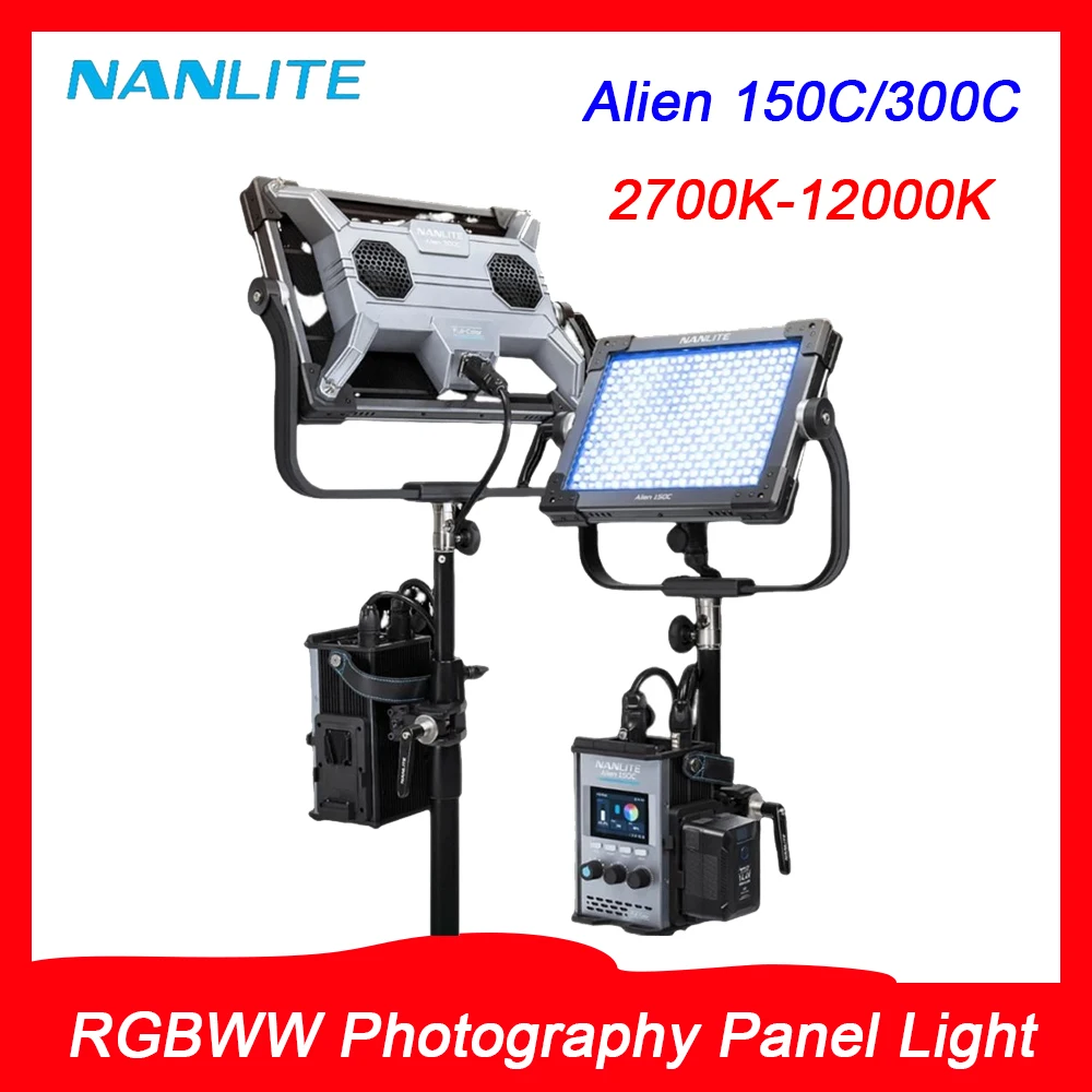 

Nanlite Alien 150C/300C RGBWW Photography Panel Light 2700K-12000K Color Control Fill Light Video Photography Studio Live Stream