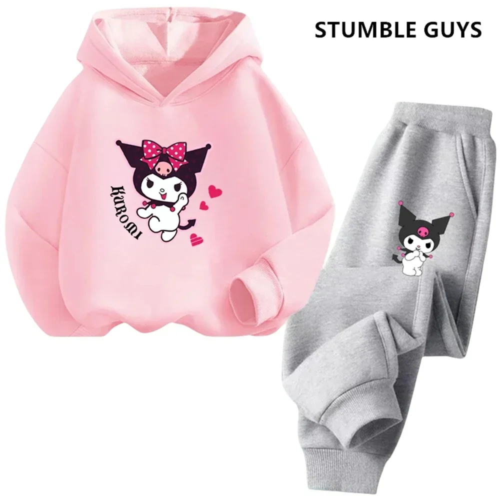 Kawaii Kuromi felpa con cappuccio Set bambini moda ragazzi abbigliamento autunno neonate vestiti gatto vestito bambini felpe con cappuccio bambino tuta Casual