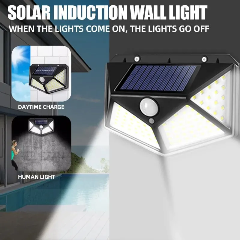 100LED Solar Wall Lamp Zewnętrzna lampa wodoodporna z czujnikiem ruchu Zasilana energią słoneczną lampa uliczna Poręcz ogrodowa Lampa dekoracyjna