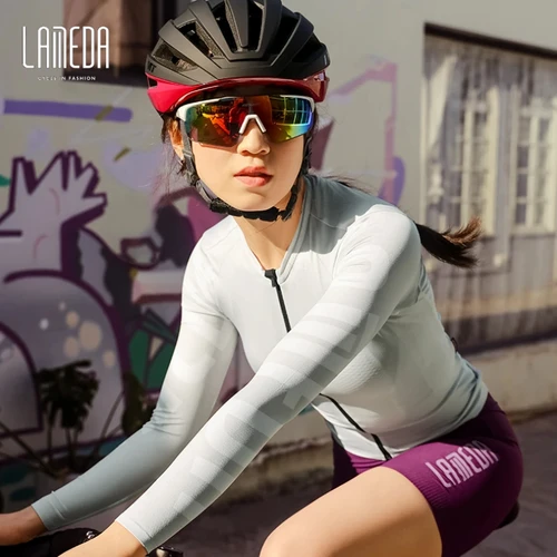 Imagen 2 del producto LAMEDA-Camiseta de manga larga para ciclismo para mujer, Tops de ciclismo transpirables con bolsillos, ropa deportiva para primavera y verano