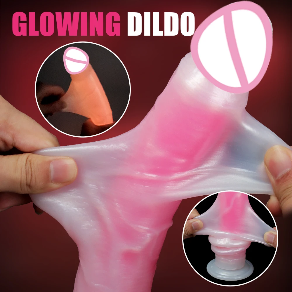 Realistic Large Fluorescence Dildo for Female Beginners Skin Sliding Foreskin Anal Vagina G-Spot Stimulation Dildo Sex Toy