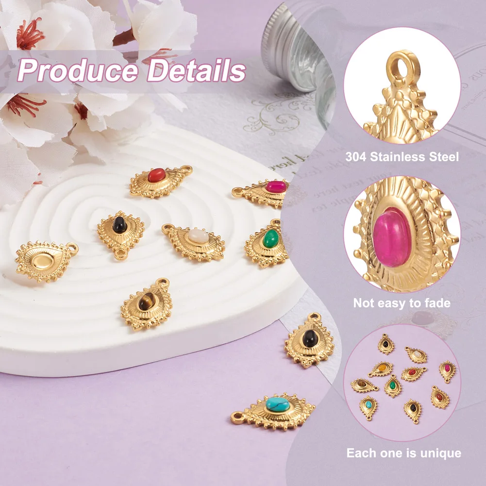 10pcs 304 Stainless Steel Pendants Mixed Stone Metal Charms For Women Bohemian Earring Necklace Jewelry Making Accessories
