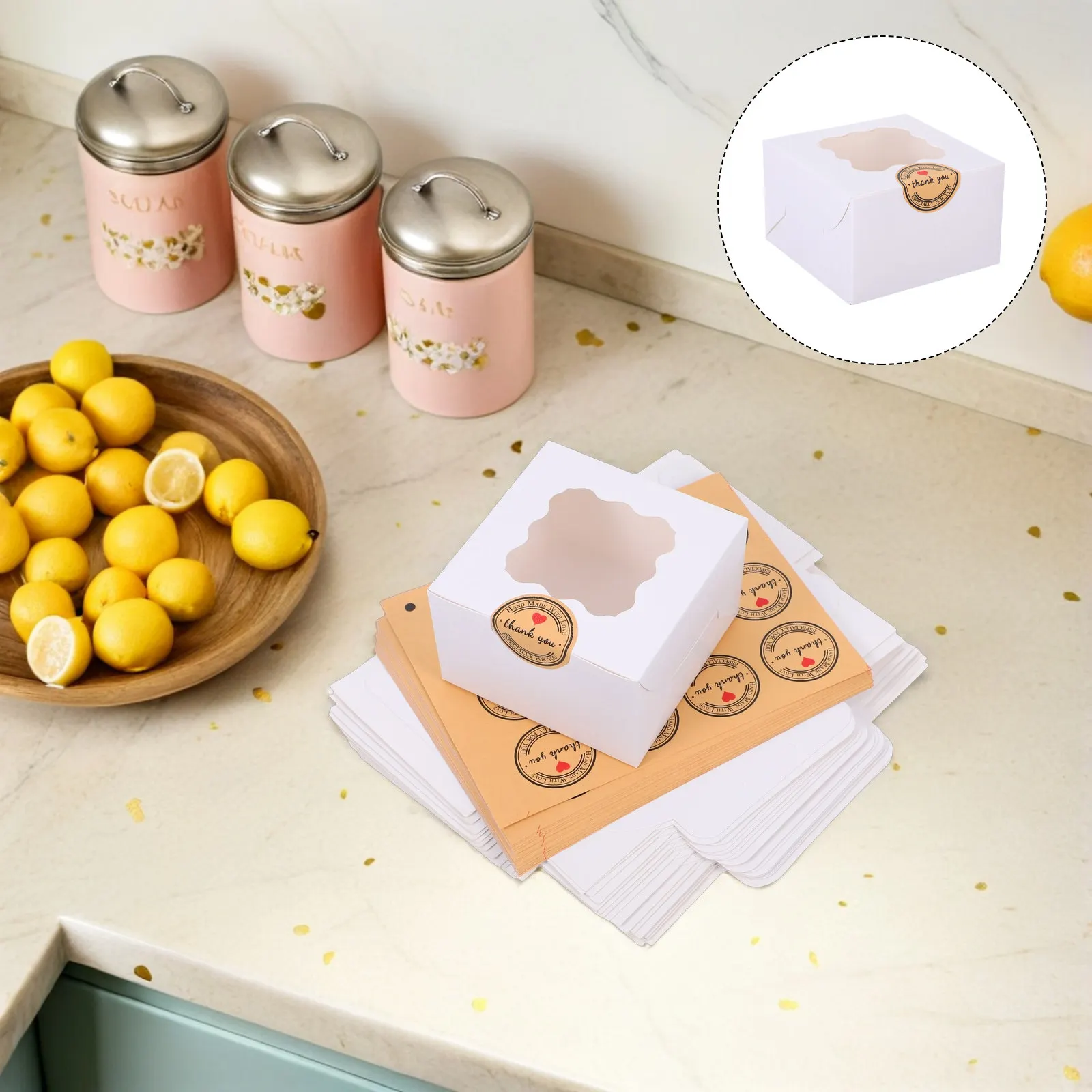 20Pcs Elegant Wave Design Pastry Boxes 10.2x10.2x6.4cm Transparent Window Macaron Boxes for Cupcakes Cookies Donuts Party