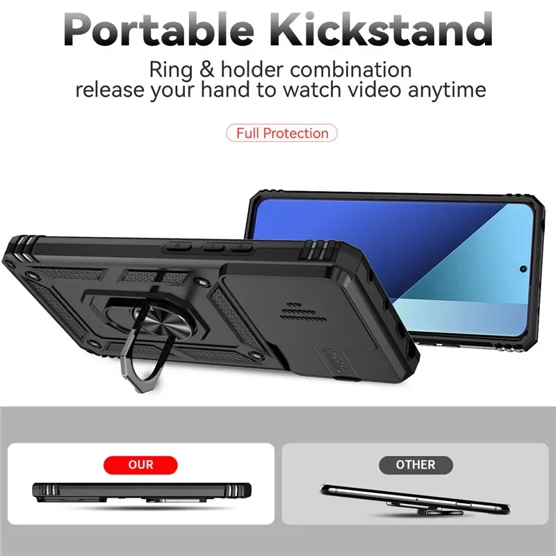 Бронированный чехол для телефона с объективом камеры для Xiaomi Redmi Note 13 5G Note 13 Pro 13Pro 4G Автомобильный магнитный держатель с кольцом на задней крышке