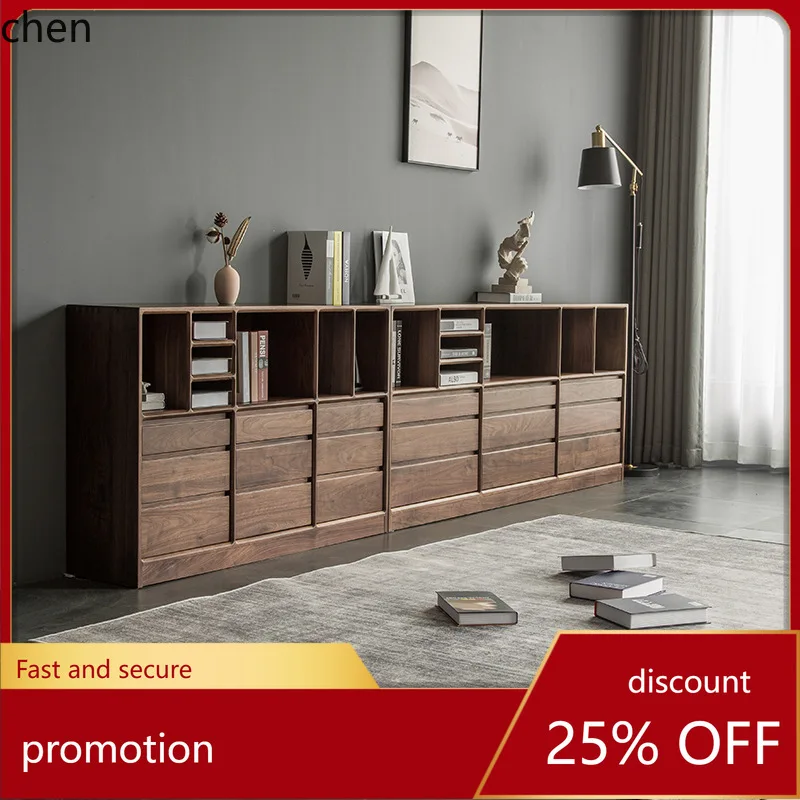 HT Low Bookcase Simple Cherry Wood Floor-standing Combination Bookshelf with Storage Drawer TV Cabinet