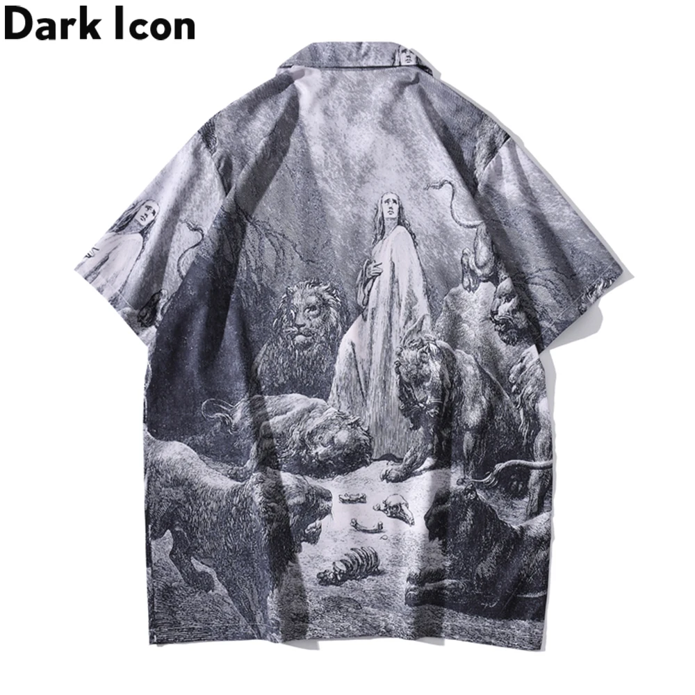 Dark Icon Full Printed Button Down Collar Street Shirts Men Summer Thin Material Beach Shirts Casual Shirts Outerwear Clothes