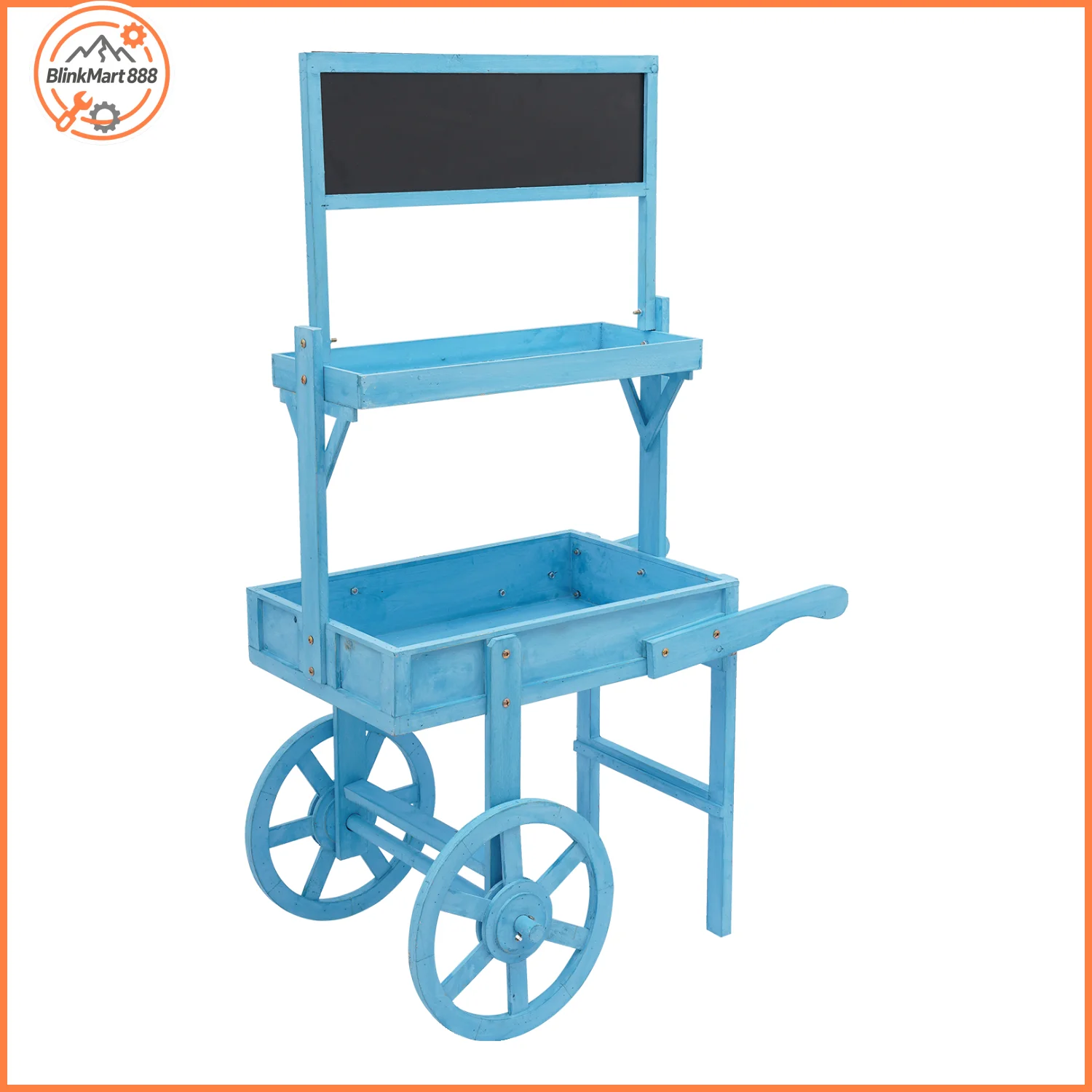 

Декоративная садовая полка для цветов | Синяя/белая деревянная тележка на колесах и подставка для цветов | Статуя украшения сада