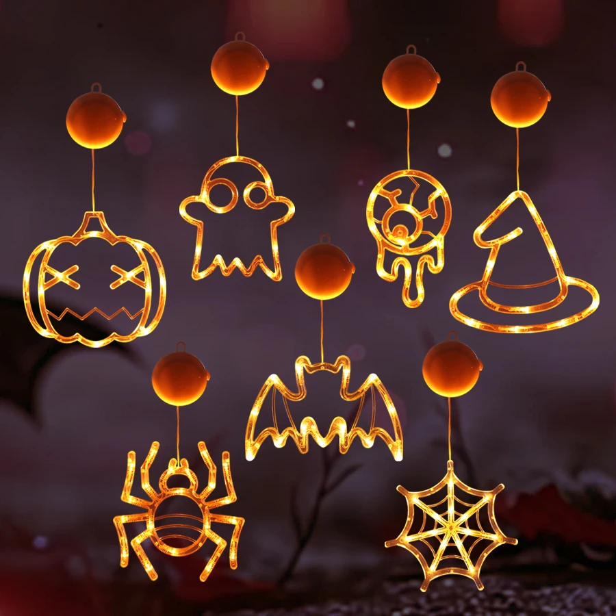Halloween suction cup lights, LED light strings, display windows, pumpkin ghosts, holiday scene decoration, atmosphere lights