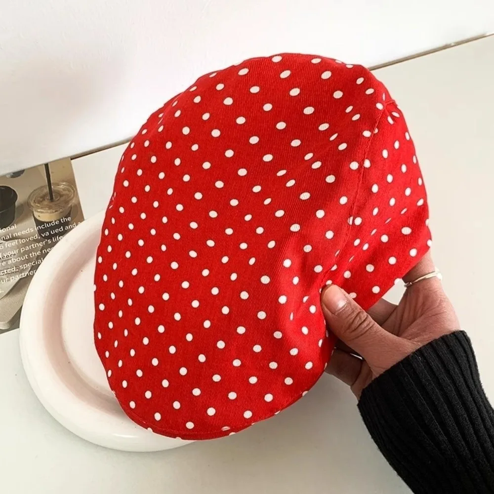 Versatile Polyester Polka Dot Berets Lightweight Cotton Vintage Forward Hats Adjustable Sweet Newsboy Cap Travel