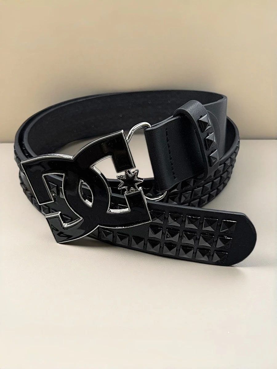 Y2K Nieten-Taillengürtel für Männer und Frauen Streetwear Jeans-Accessoires Schwarzer Pyramiden-Nietengürtel, Punk-Rock-Gürtel