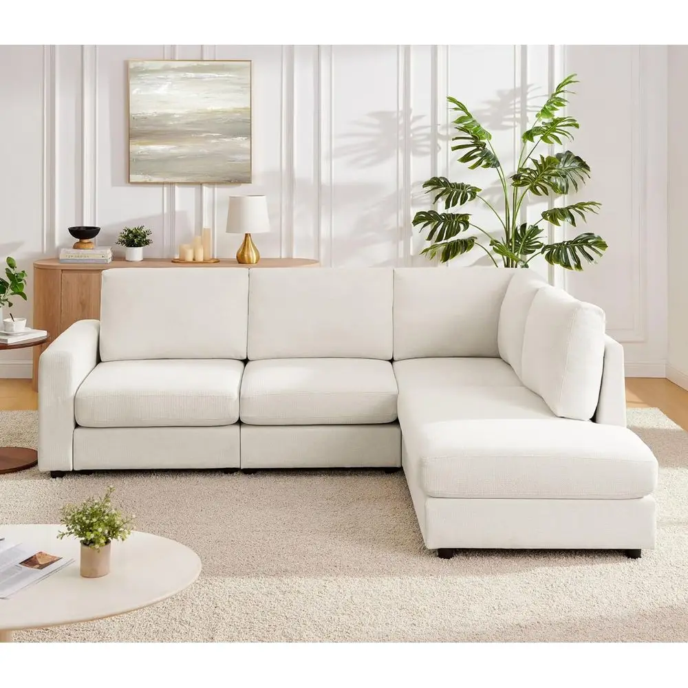 

Cream 100 L-Shaped Sectional Sofa with Reversible Chaise for Living Rooms