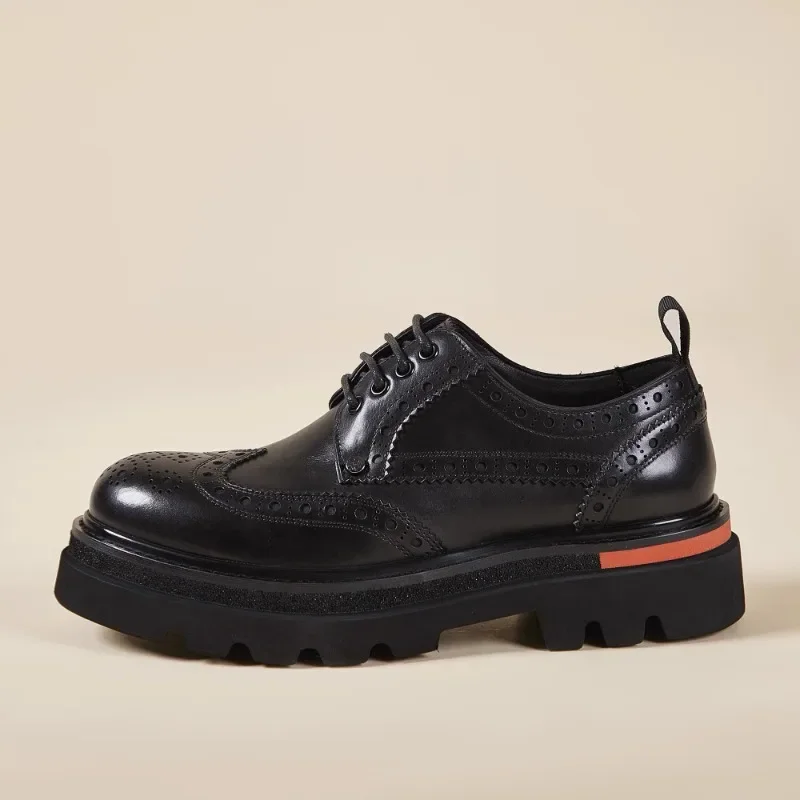 British Engraving Leather Shoes for Men's Handmade Wedding Genuine Leather Business Casual Thick Bottom Height Increasing Shoes