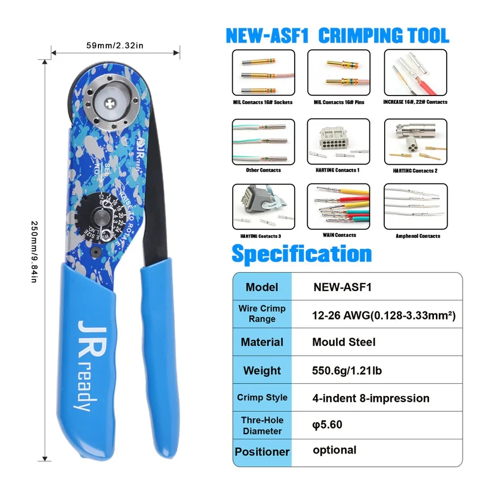 JRready ST2147 Kit NEW-ASF1 M22520/1-01 Crimper 12-26 AWG & TH Turret Head & UF6-UF2-5 M22520/1-05 G125 Gauge