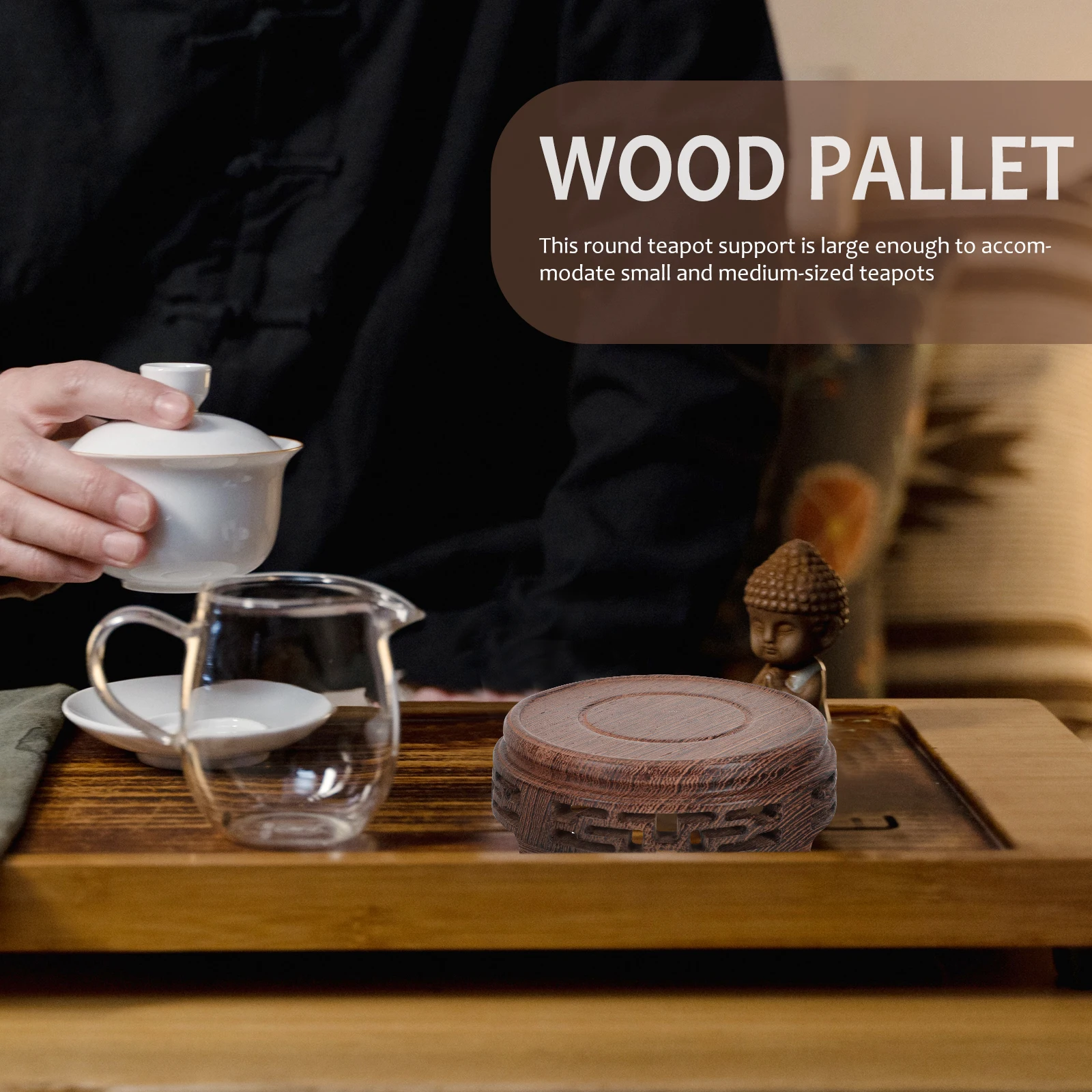 

Wing Wood Teaware Stand Round Flowerpot Base Wood Vase Holder Flowerpot Base Home Decor Craft Display Tray