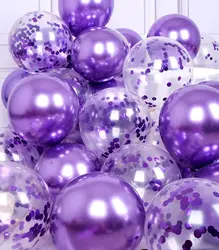 10pcs 10 inch purple metal and 10pcs 12 inch purple sequin balloons for birthday and wedding party decorations