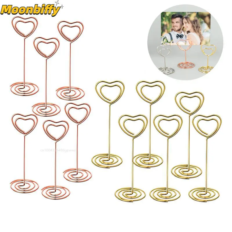 10pcs Place Card Clamps Stand Metallic Rose Gold Heart Shape Photos Clips Paper Clamp Table Numbers Holder Desktop Decoration