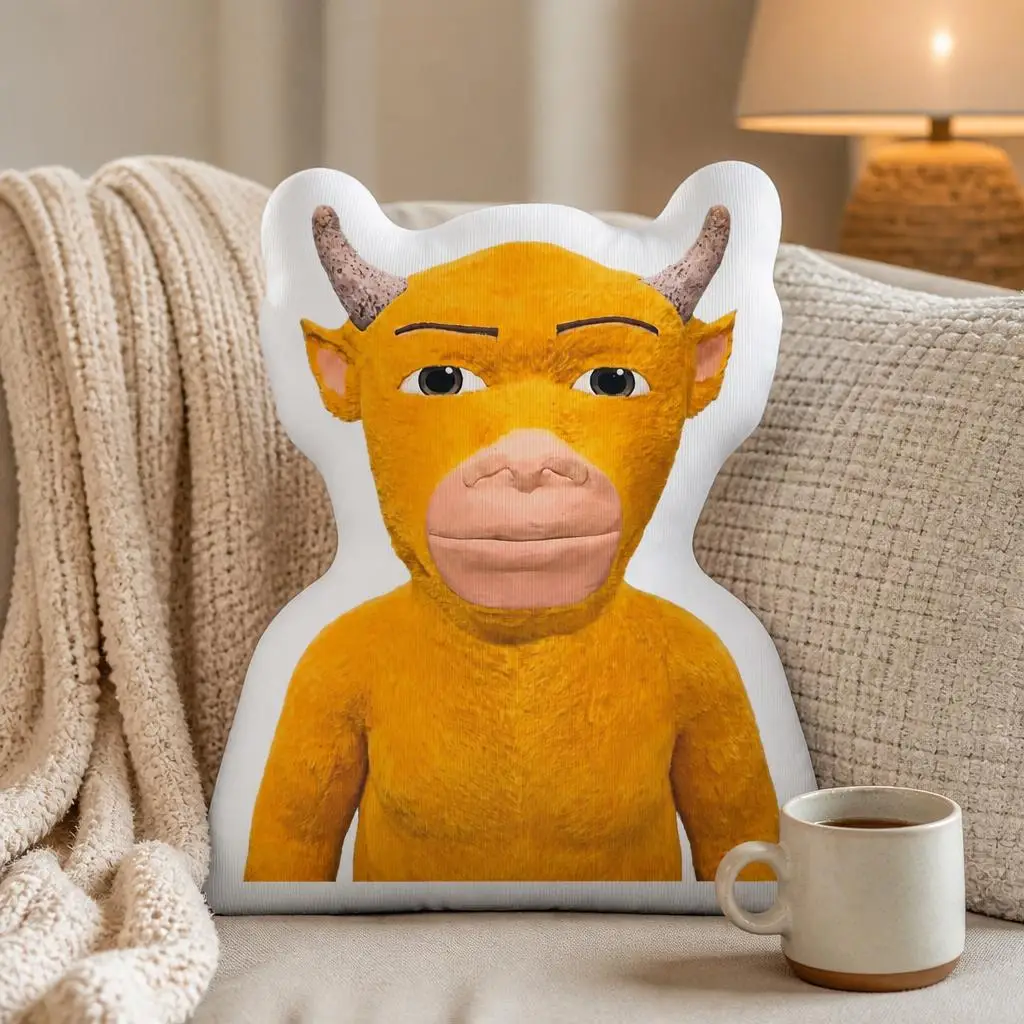 Yellow Bull Character Plush Pillow Irregular Stuffed Animal Cushion Shaped Throw Pillow Home Decor for Sofa Bed Couch Gift