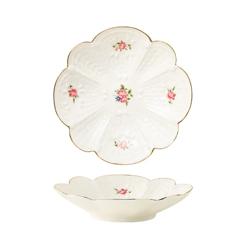 Creative dim sum plate household dessert cake plate set small floral ceramic fruit salad bowl breakfast plate retro
