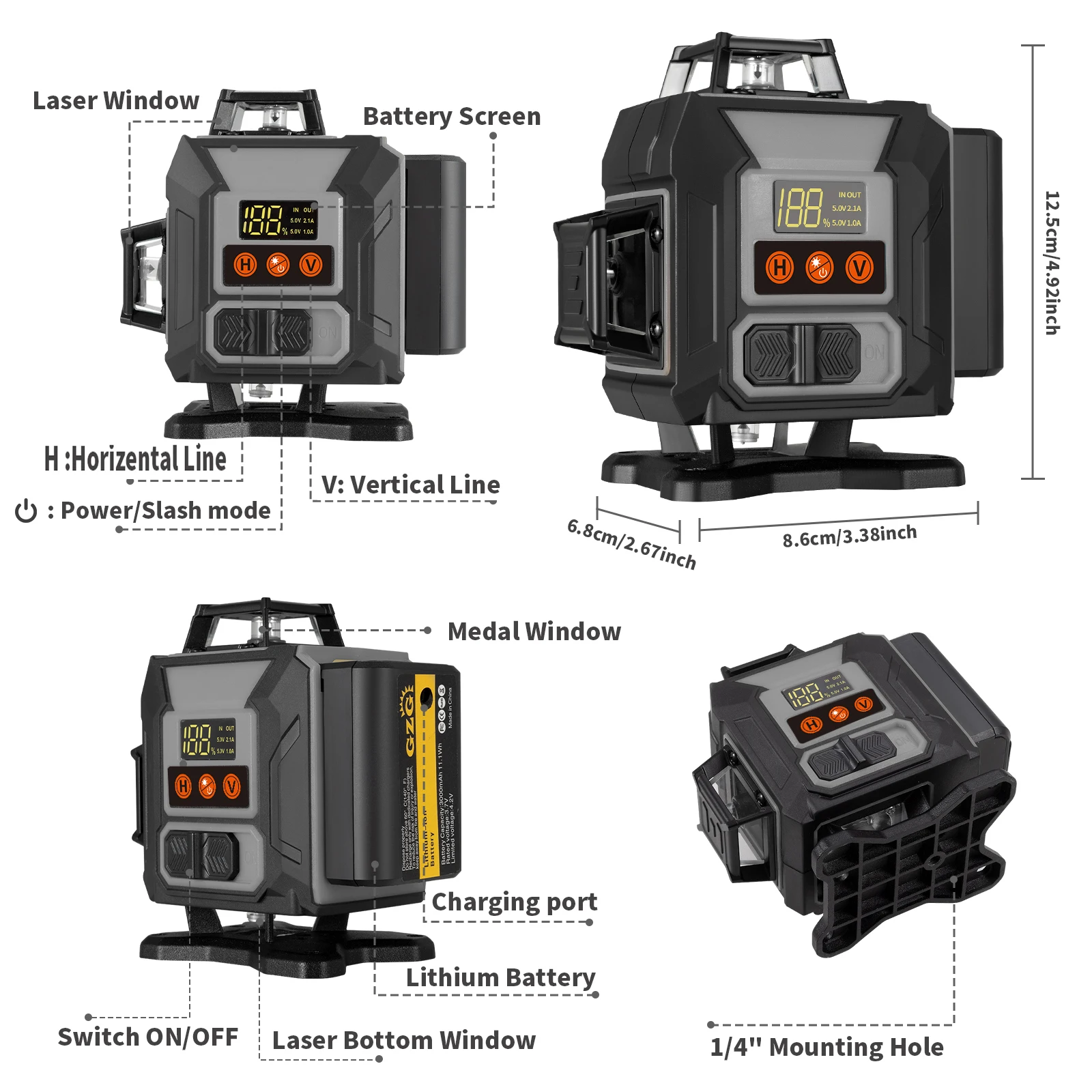 GZG 4D16 LINES Nivel Laser 360°Self-Leveling Automatic Professional Lase Level Horizontal Vertical Green Laser Beam Build Tool