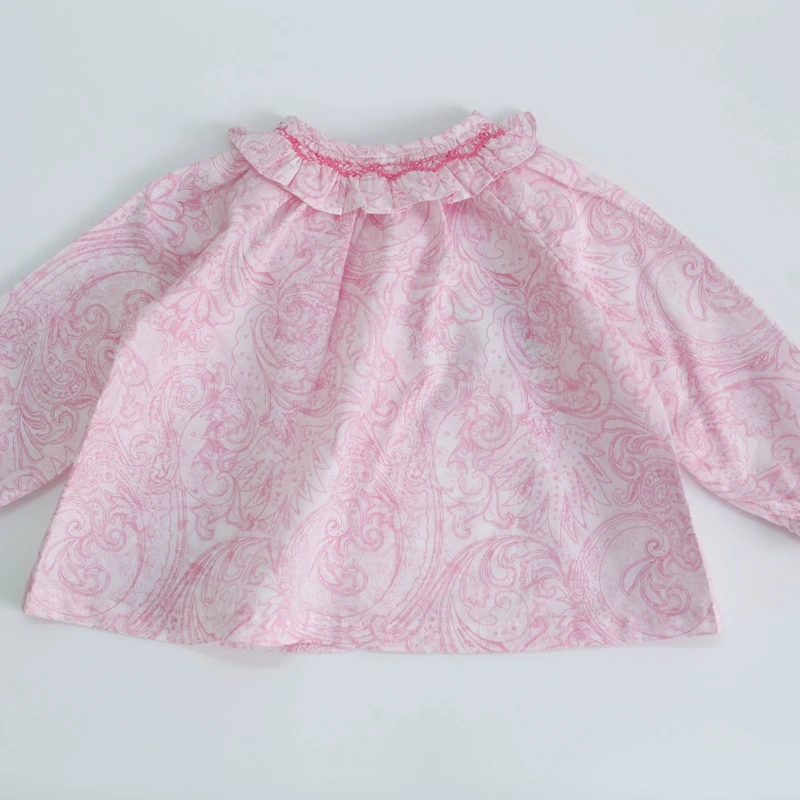 Pink Children\'s Skirts Blouses 100% Cotton Smocking Hand Embroidery New Toddler Girl Baby Blouse Kids Girls Long Sleeves Soft