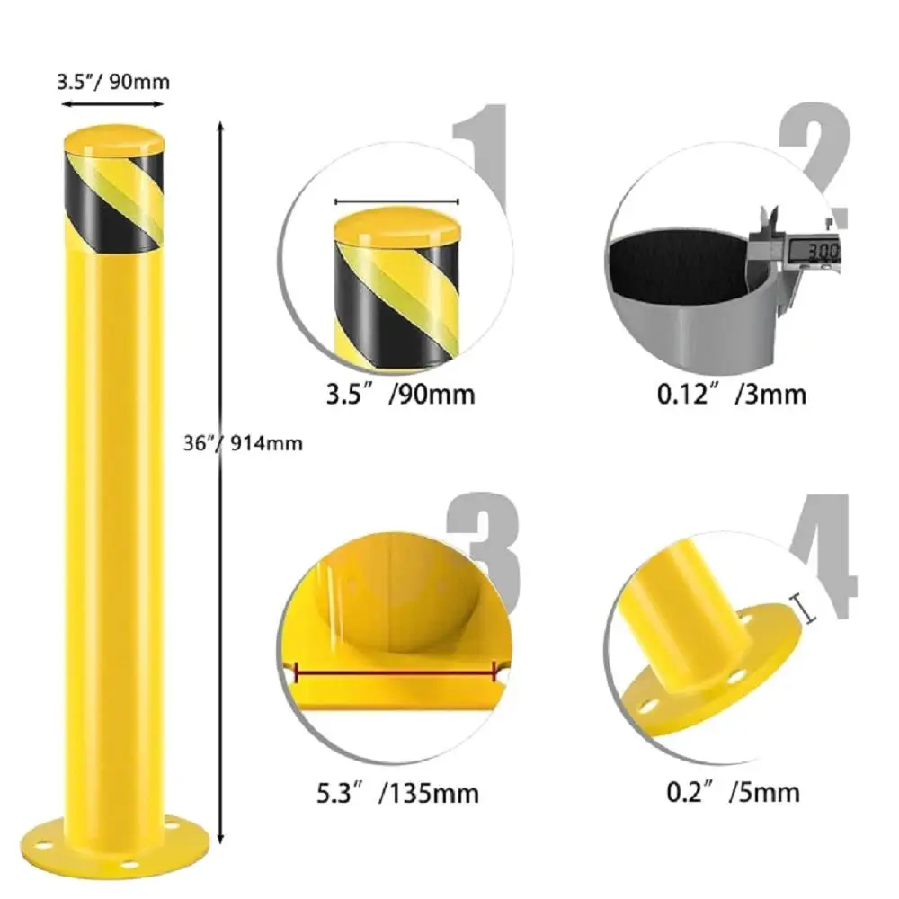 36 Steel Bollards - 3.5 Diameter Yellow Powder Coated Parking Barrier Posts for traffic Control - Set of 4