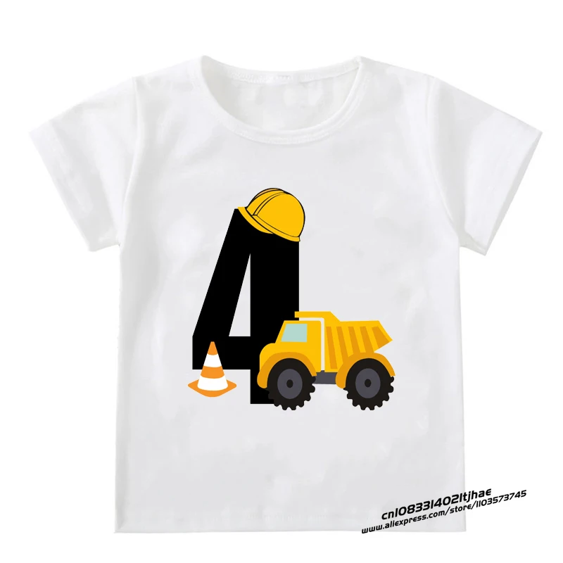 Kids Boys T-shirts Baby Short Sleeve Excavator Tops Children Fashion Tshirt 1 2 3 4 5 Years Boy Construction Birthday Shirts