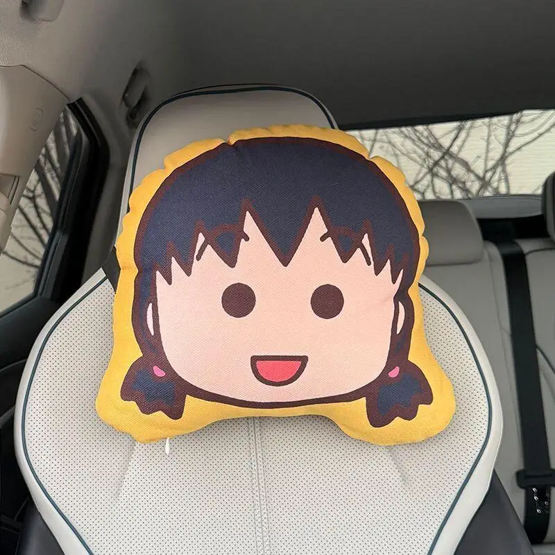 About 30Cm Anime Chibi Maruko Chan Pp Cotton Filling Plush Car Headrest Spinal Protect Pillow Decoration Friend's Birthday Gift