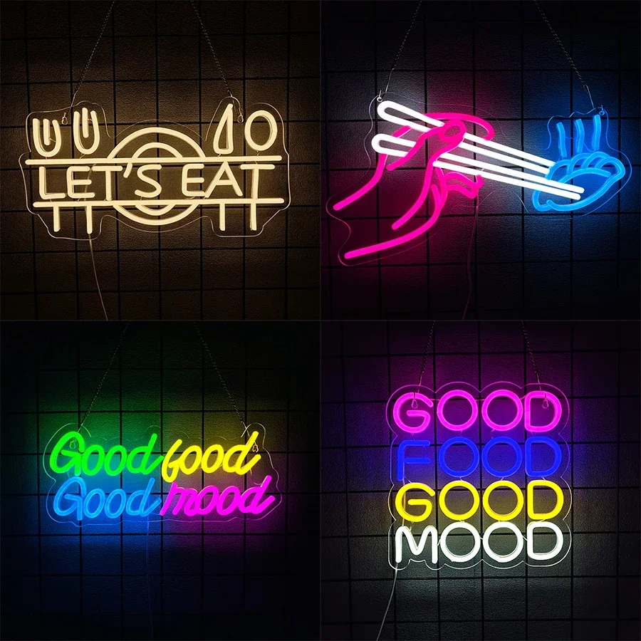Letrero de neón Gourmet Business, icono de letras en color, alimentado por USB, utilizado para decoración de cocinas, restaurantes y restaurantes de comida rápida.