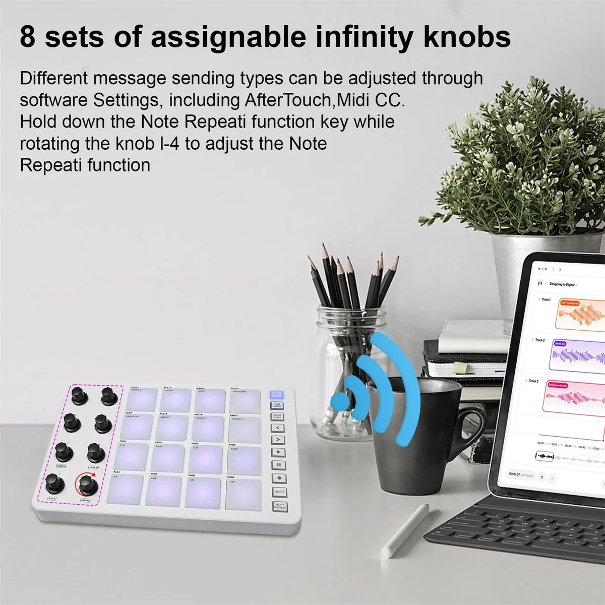 M-VAVE SMC-PAD Wireless MIDI Controller Suitable Percussion Keyboard USB-C Interface Portable Design Small MIDI Pad for Beginner view 5