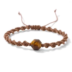 Faceted 10mm Natural Tiger Eye Stone Bracelet Handmade Adjustable Multicolor Rope Woven Braided Bracelets For Women Men Jewelry