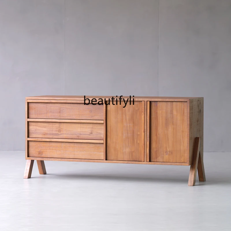 Teak three-bucket cabinet solid wood living room entrance cabinet medieval bedroom storage side cabinet