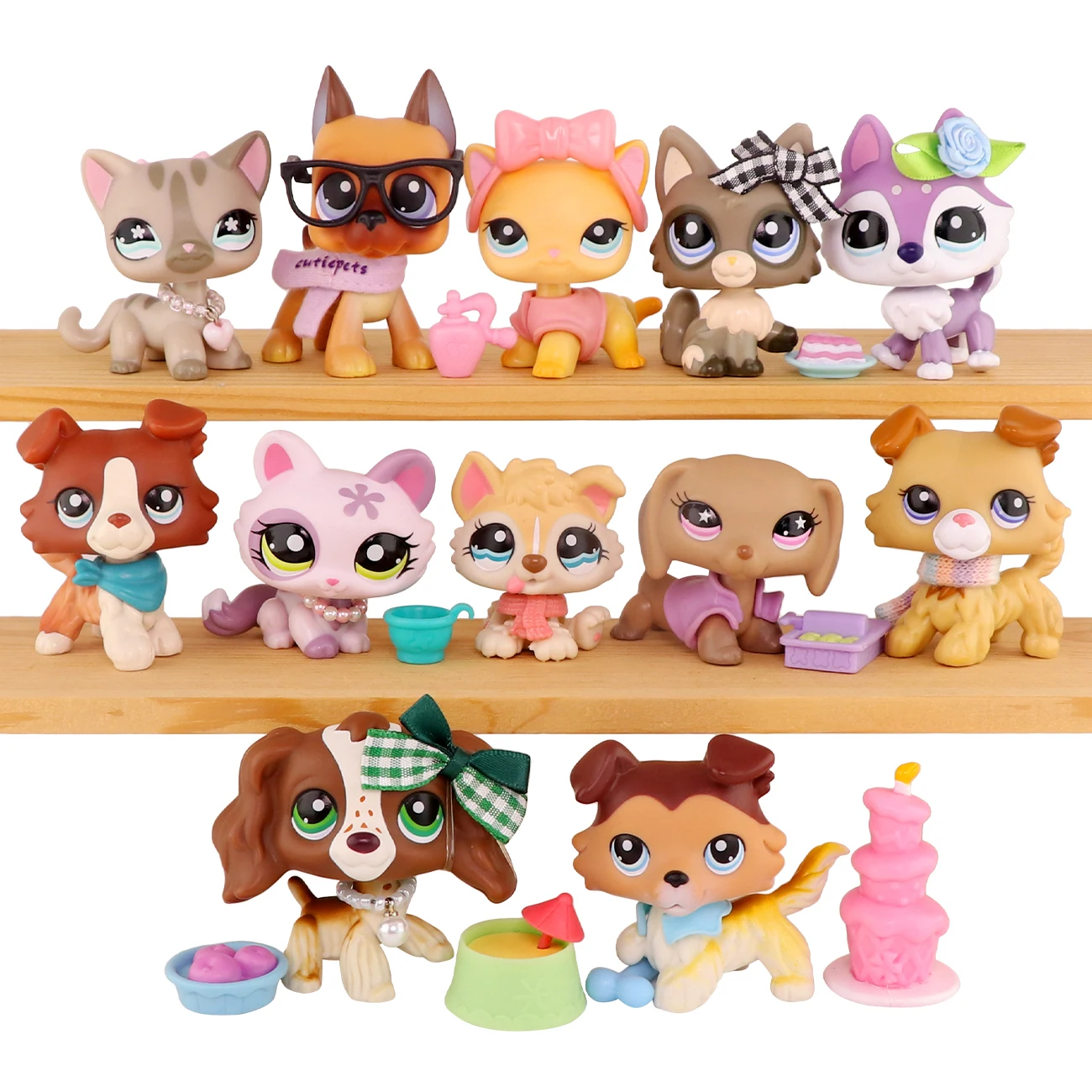 12pcs Lot Toys Rare Pet Shop Short Hair Cat Animal Figures With Random 7 Accessories Kids Gift Animal Toys