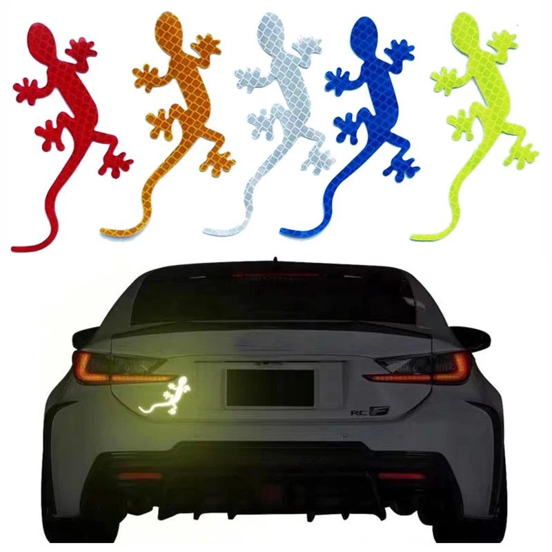 10PCS Strong Reflective Gecko 3D Stickers Creative Body Modification Car Tail Marker Warning Stickers Scratch Masking