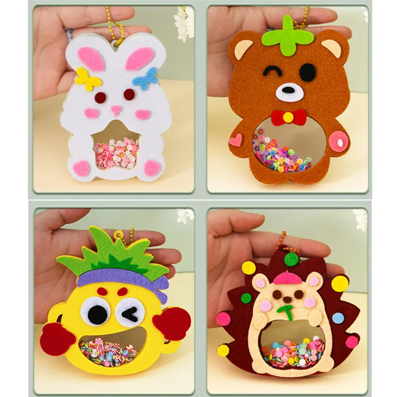 الإبداعية DIY الحيوان تهز قلادة الفن الحرفية الكرتون غير المنسوجة شاكر المفاتيح الحرف اليدوية للأطفال معجون اليدوية