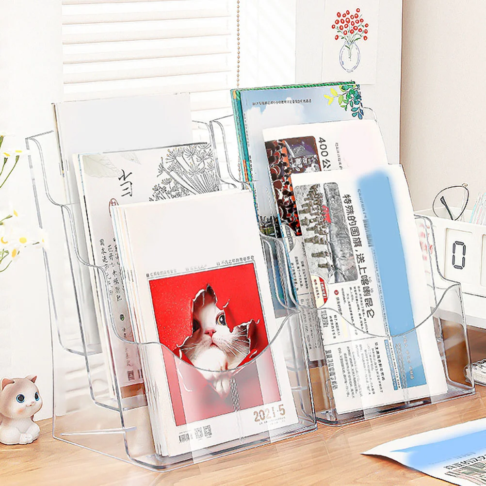 A4 Magazine Rack Stand Transparent Storage Brochure Display Document Organizer PC Paper Desk Shelf