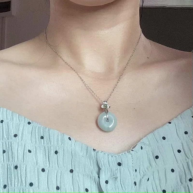 925 sterling silver Jade Pendant Necklace,  Donut Jade, Real Jade Gemstone, Personalized Jewelry Gift Christmas, Green Emerald C