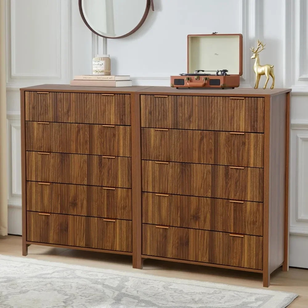 5 Drawer Double Dresser for Bedroom, Modern Wide Chest of Drawers with Fluted Panel Design,Wood Storage Dressers Chest