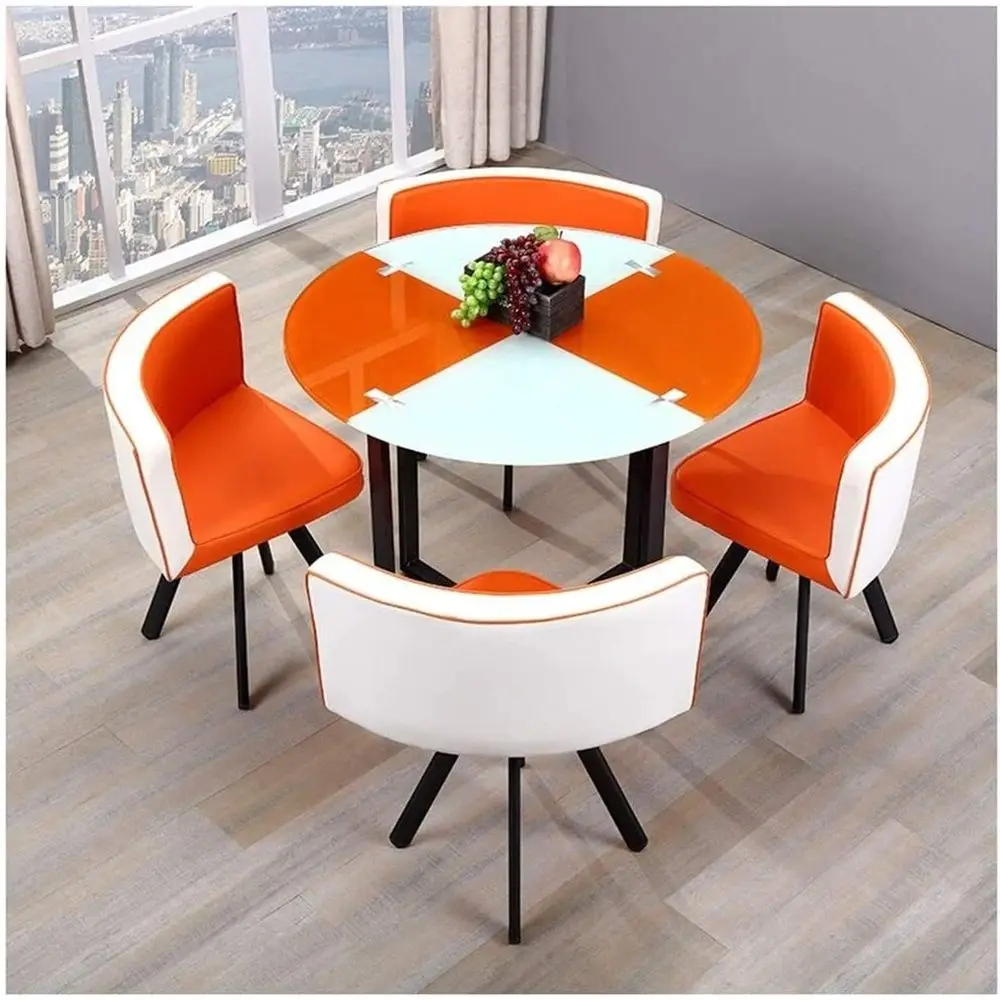 

Orange Tempered Glass Dining Set with 1 Table and 4 Chairs for Modern Living Room