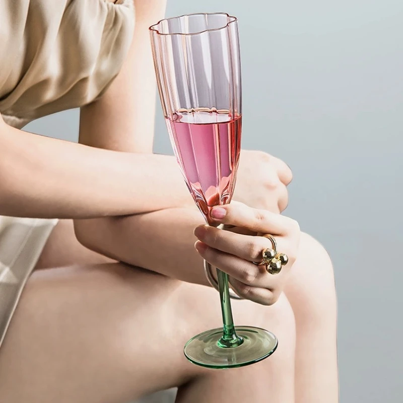 French Petal Glass Cocktail Cup Household Beverage Accessories Light Luxury High Foot Champagne Cup Premium White Wine Cup