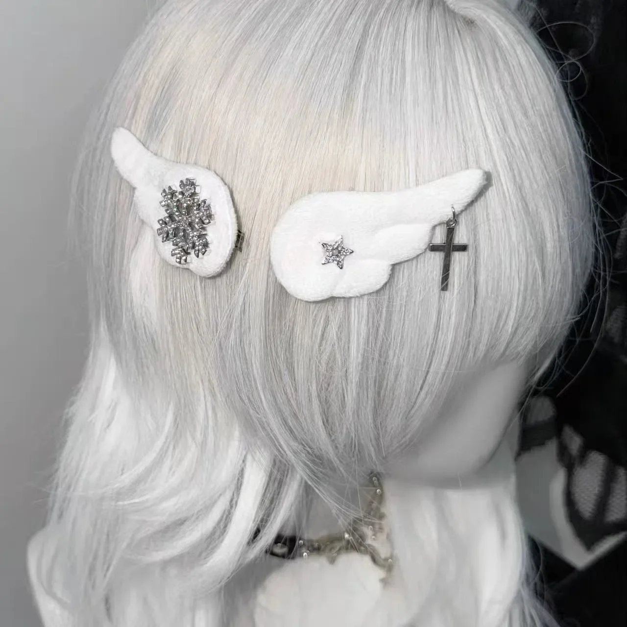 Y2K Sweet Cute Angel Wing Snowflake Cross Plush Hairpins Korean Girls Hair Clip Accessories Barrettes Hair Clips Headdress 2