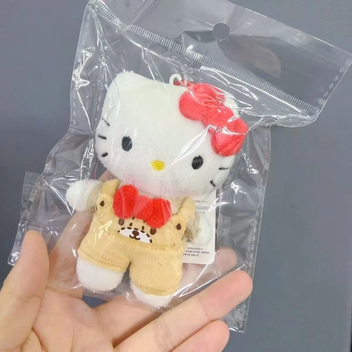 Sanrio Hello Kitty Cross-Dressing Tiger Print Overalls Plush Doll Keychain Car Key Decoration Backpack Pendant Birthday Gift